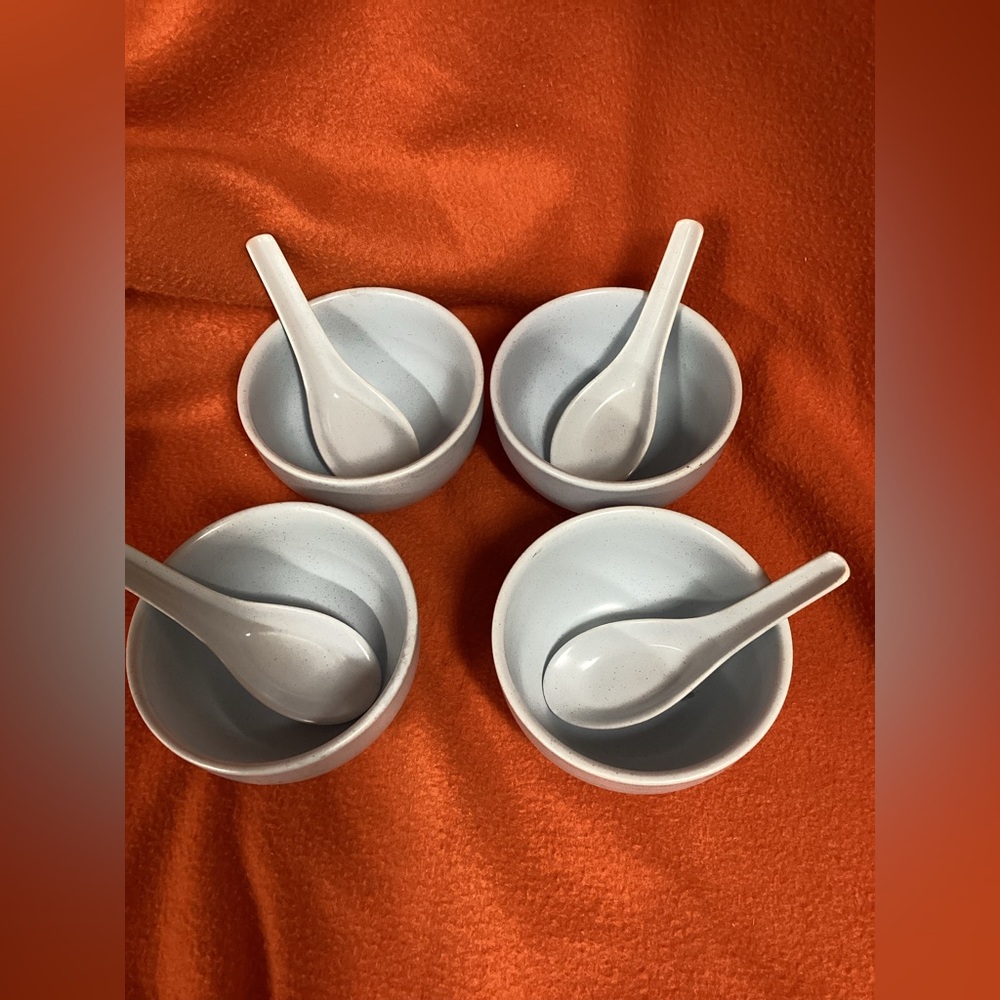 Elegant White Ceramic Bowl and Spoon Set